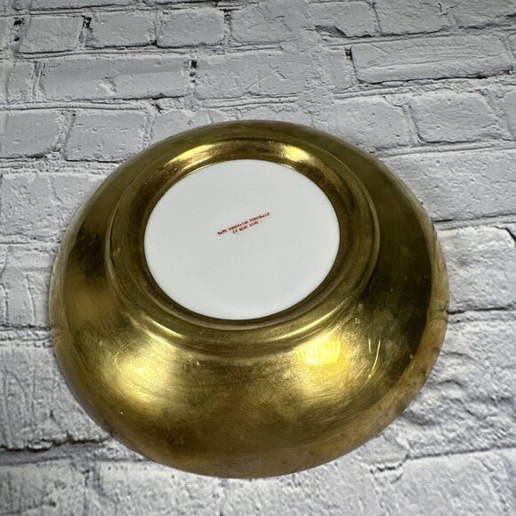 Vintage White Pink Butterfly Porcelain Brass Style Metal Trinket Bowl Hong Kong - Picture 4 of 14